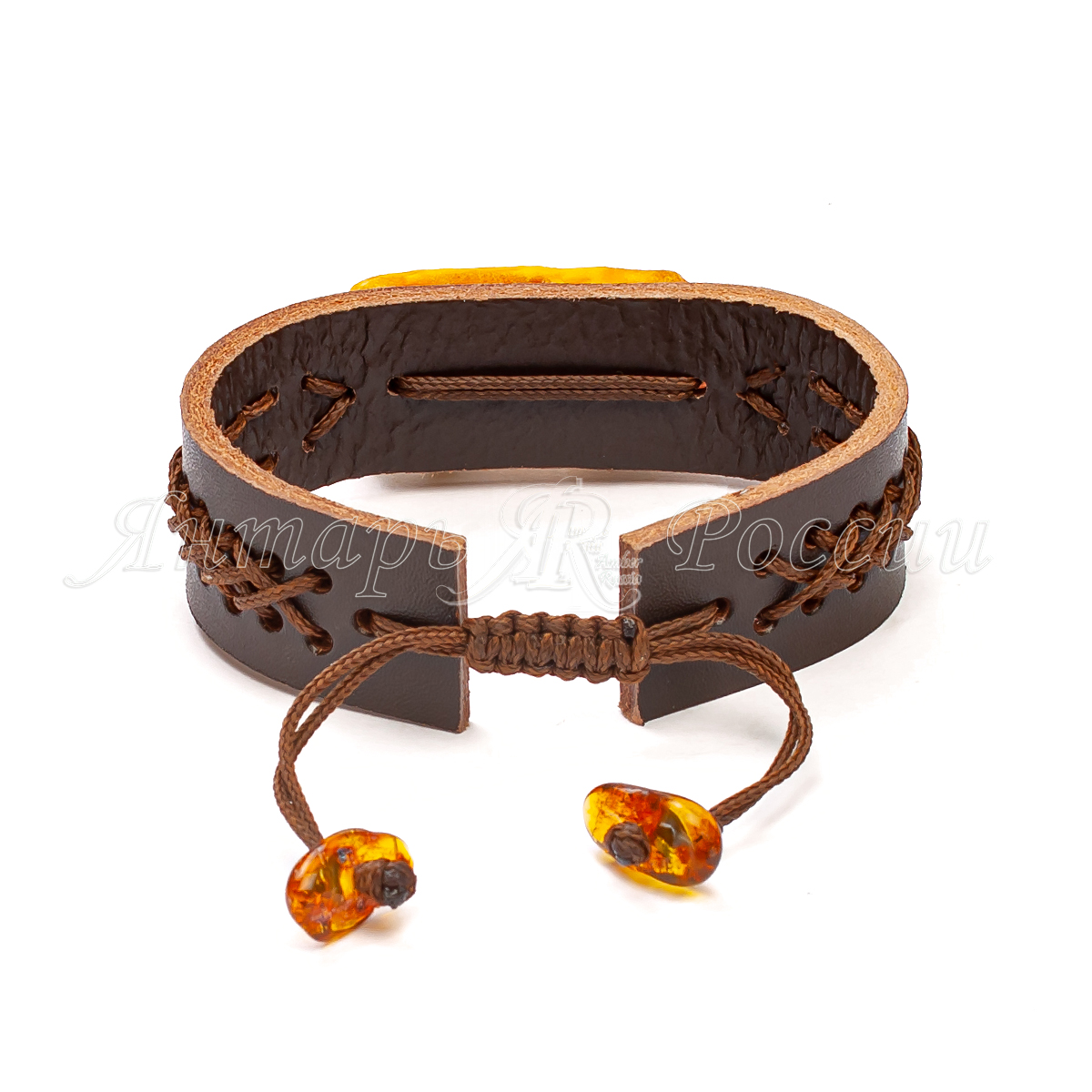 Браслет кожа  Янтарь